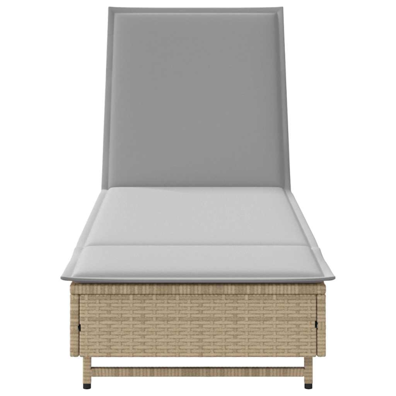 Sonnenliege mit Rollen und Auflage Beige Poly Rattan