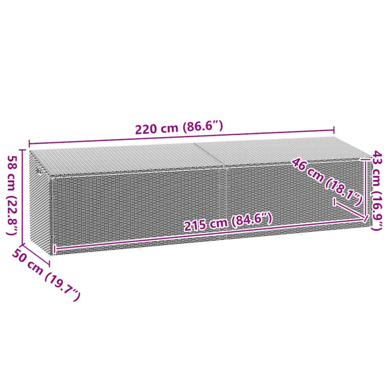 Garten-Auflagenbox Grau 220x50x58 cm Poly Rattan