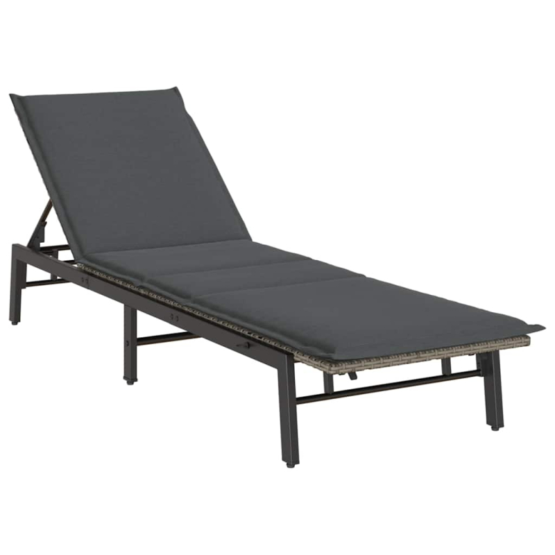 Sonnenliege mit Auflage Grau Poly Rattan