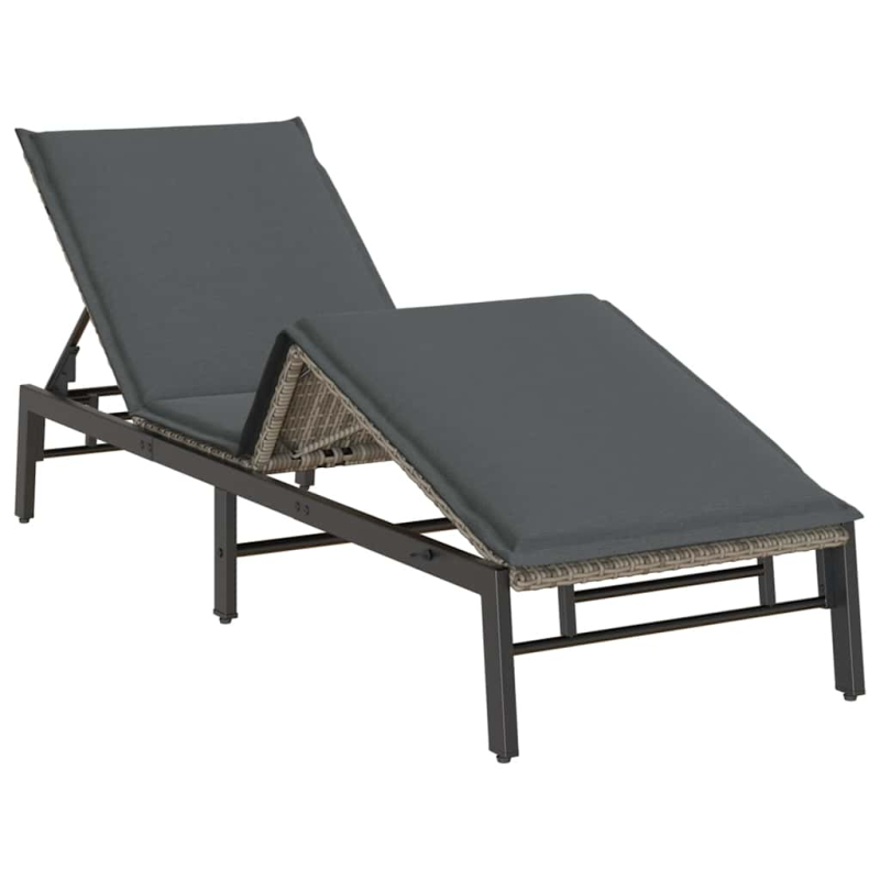 Sonnenliege mit Auflage Grau Poly Rattan