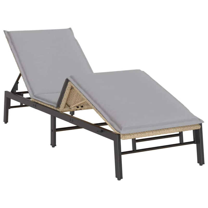 Sonnenliege mit Auflage Beige Poly Rattan