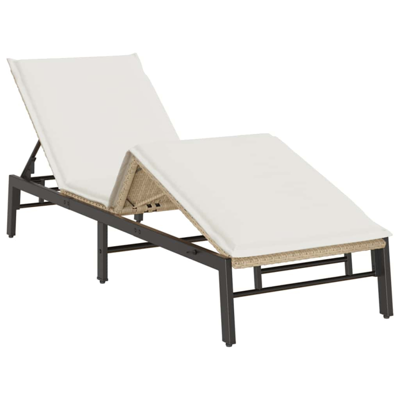 Sonnenliege mit Auflage Beige Poly Rattan