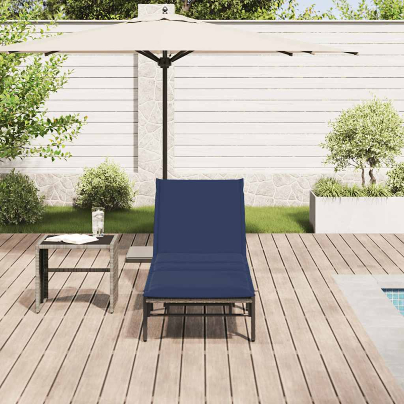 Sonnenliege mit Auflage Grau Poly Rattan