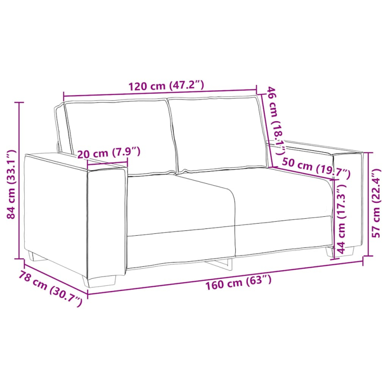 2-Sitzer-Sofa Dunkelgrau 120 cm Samt