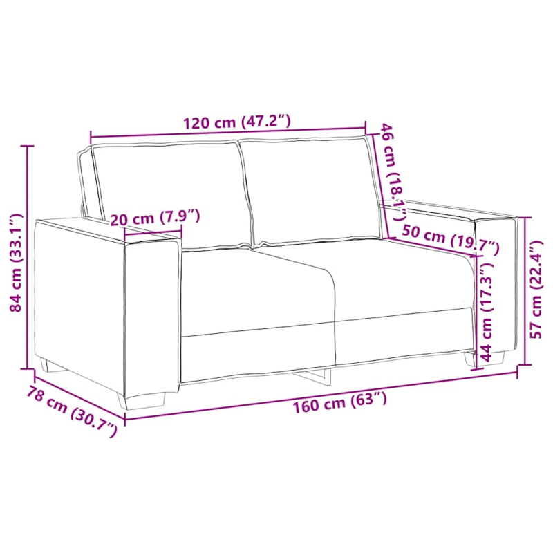 2-Sitzer-Sofa Schwarz 120 cm Samt