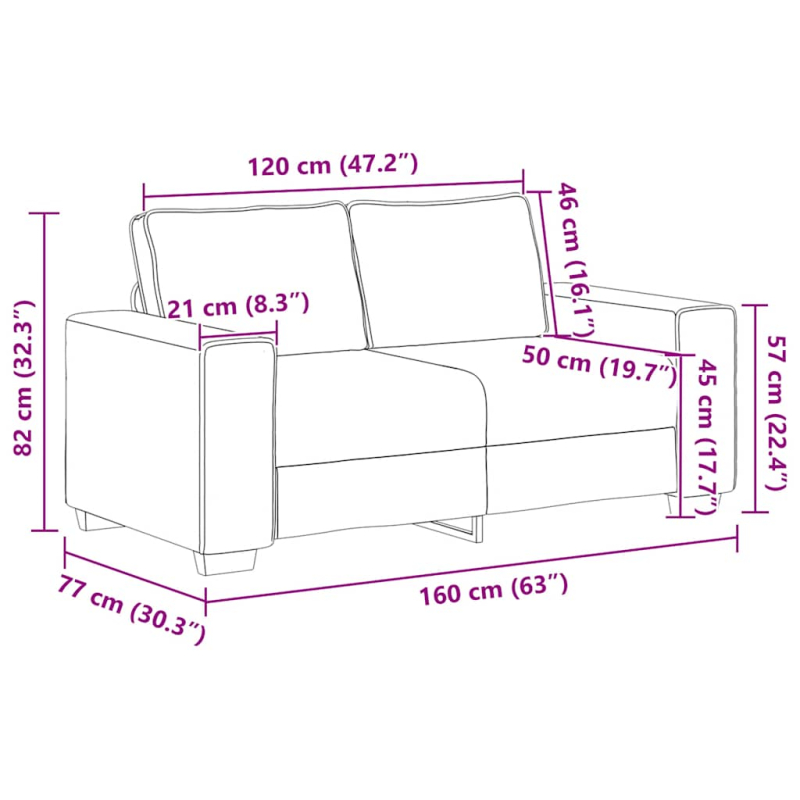 2-Sitzer-Sofa Weinrot 120 cm Stoff