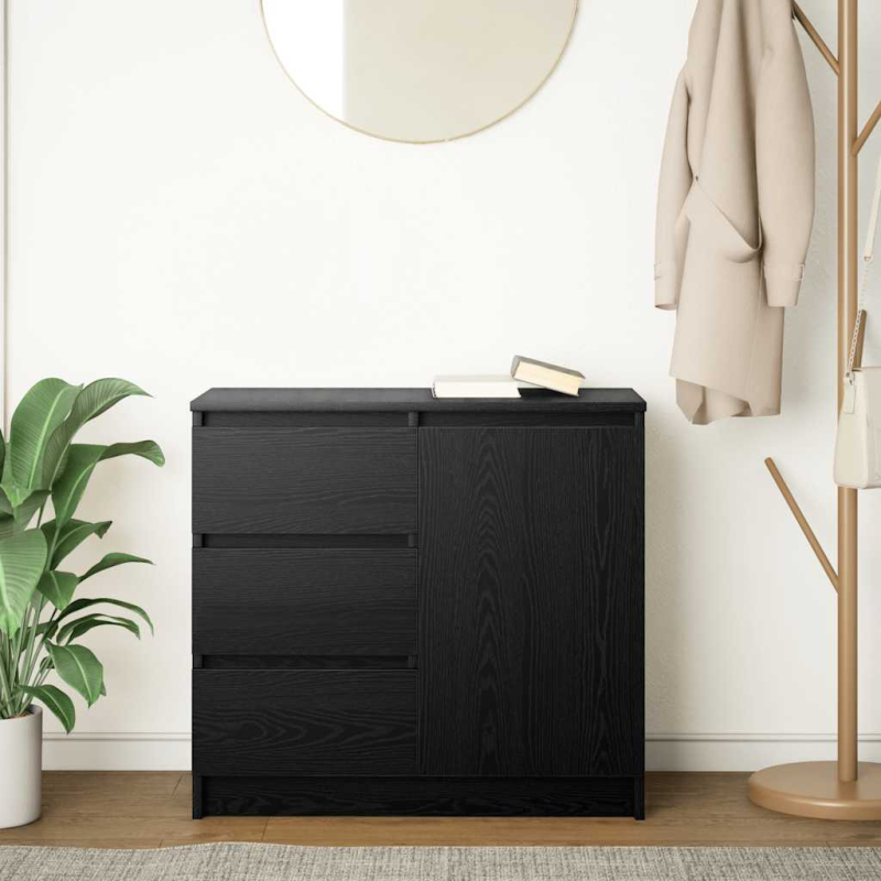 Sideboard mit Schublade Schwarz Eichen-Optik 71x35x65 cm