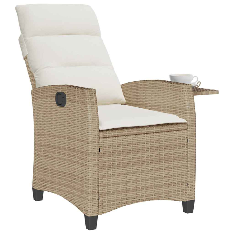 Gartensessel mit Beistelltisch Verstellbar Beige Poly Rattan