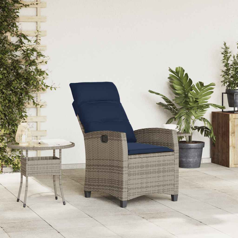 Gartensessel mit Beistelltisch Verstellbar Grau Poly Rattan