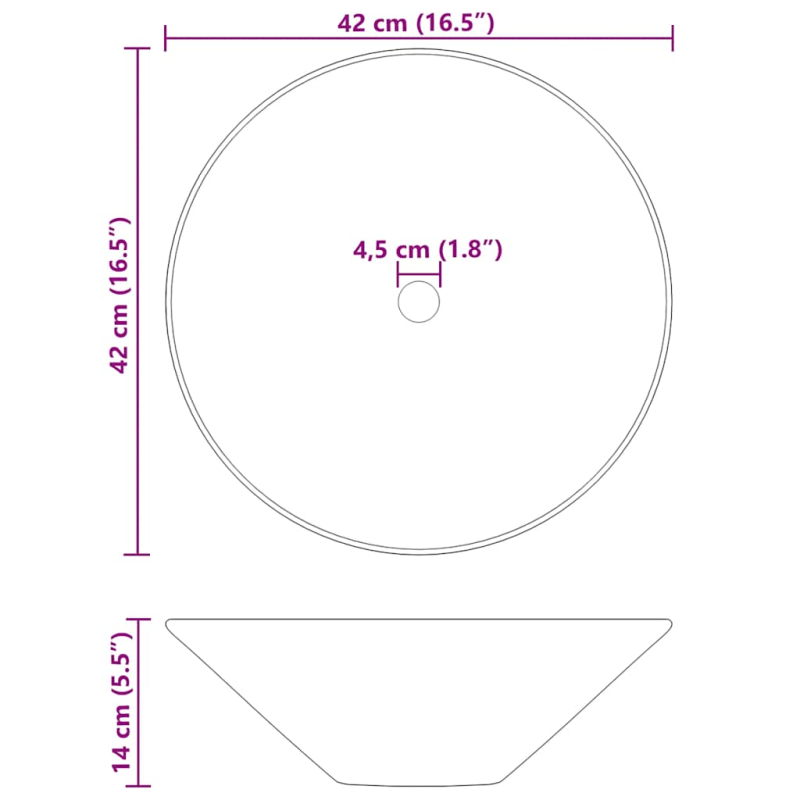 Waschbecken 2 Stk. Schwarz Glänzend Ø42x14 cm Keramik