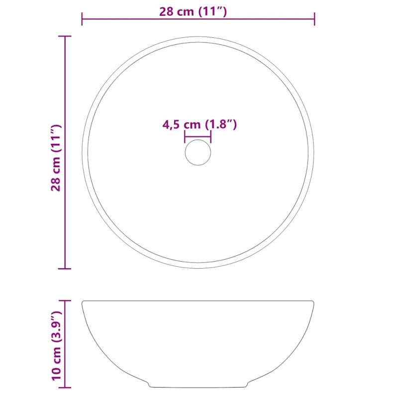 Waschbecken Schwarz Glänzend Ø28x10 cm Keramik
