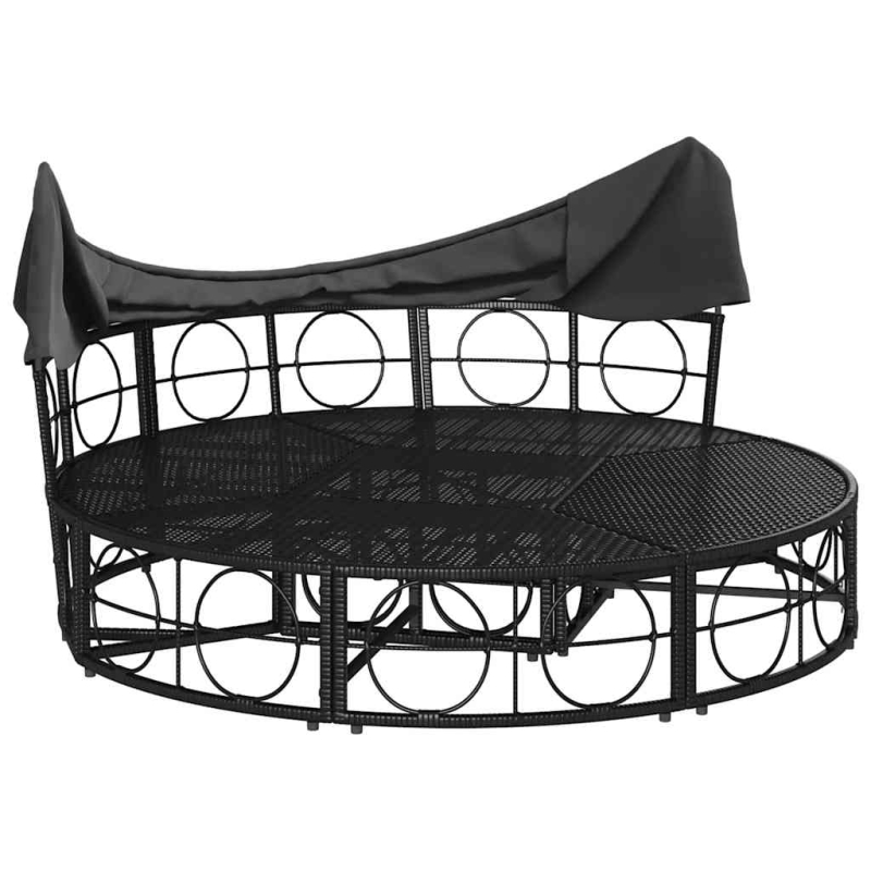 Outdoor-Loungebett mit Dach und Kissen Schwarz Poly Rattan