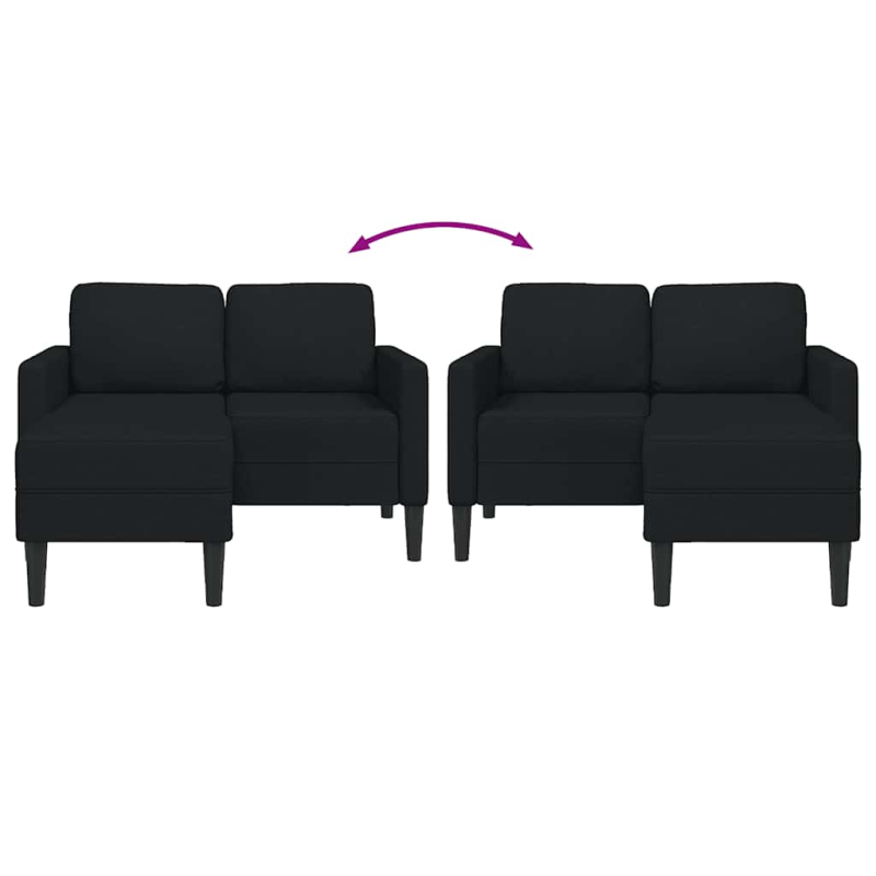 2-Sitzer-Sofa mit Chaiselongue L-Form Schwarz 125 cm Stoff