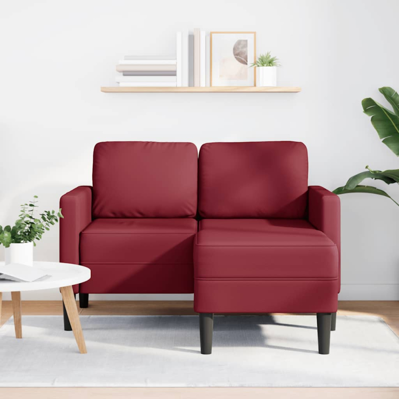 2-Sitzer-Sofa mit Chaiselongue L-Form Weinrot 125 cm Kunstleder