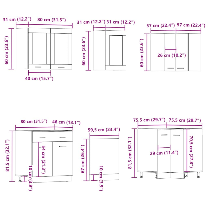 11-tlg. Küchenschrank-Set Lyon Altholz-Optik Holzwerkstoff