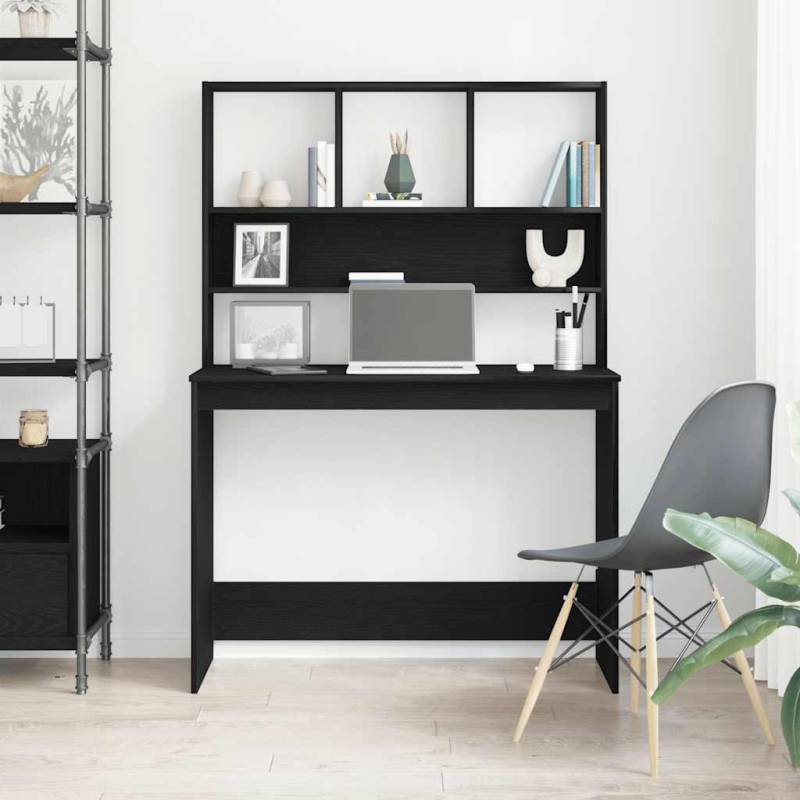 Schreibtisch mit Regalen Schwarz Eichen-Optik 102x45x148 cm