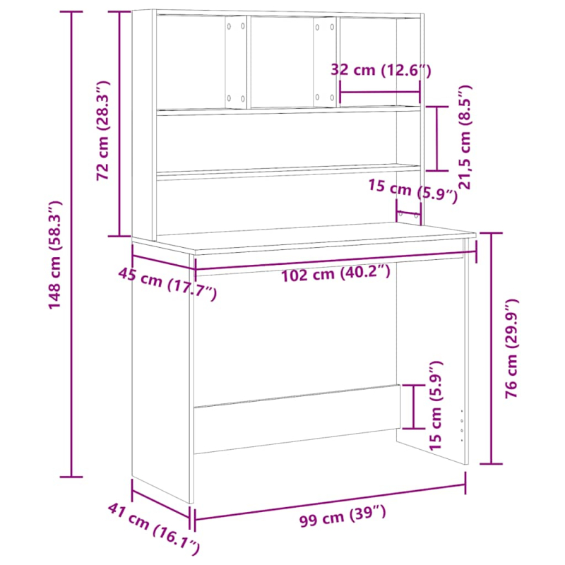 Schreibtisch mit Regalen Schwarz Eichen-Optik 102x45x148 cm