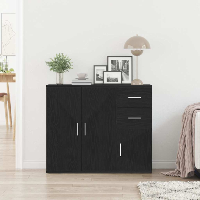 Sideboard Schwarz Eichen-Optik 91x29,5x75 cm Holzwerkstoff
