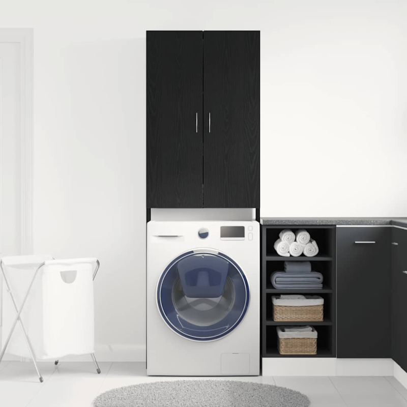 Waschmaschinenschrank Schwarz Eichen-Optik 64x25,5x190 cm