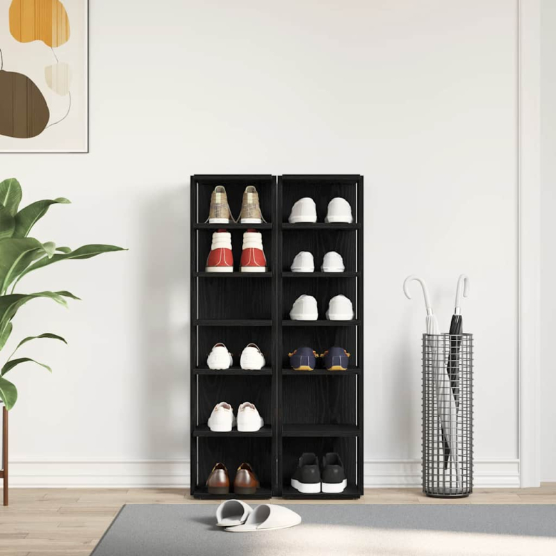 Schuhschränke 2 Stk. Schwarz Eichen-Optik 25x27x102 cm