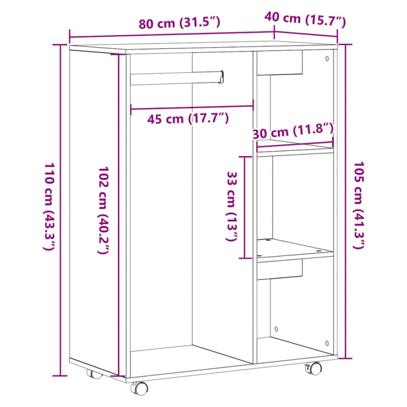 Kleiderschrank Schwarz Eichen-Optik 80x40x110 cm Holzwerkstoff