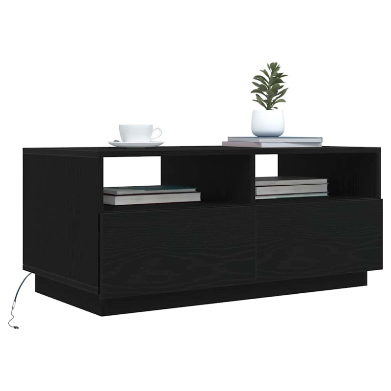 Couchtisch mit LED-Leuchten Schwarz Eichen-Optik 90x49x40 cm