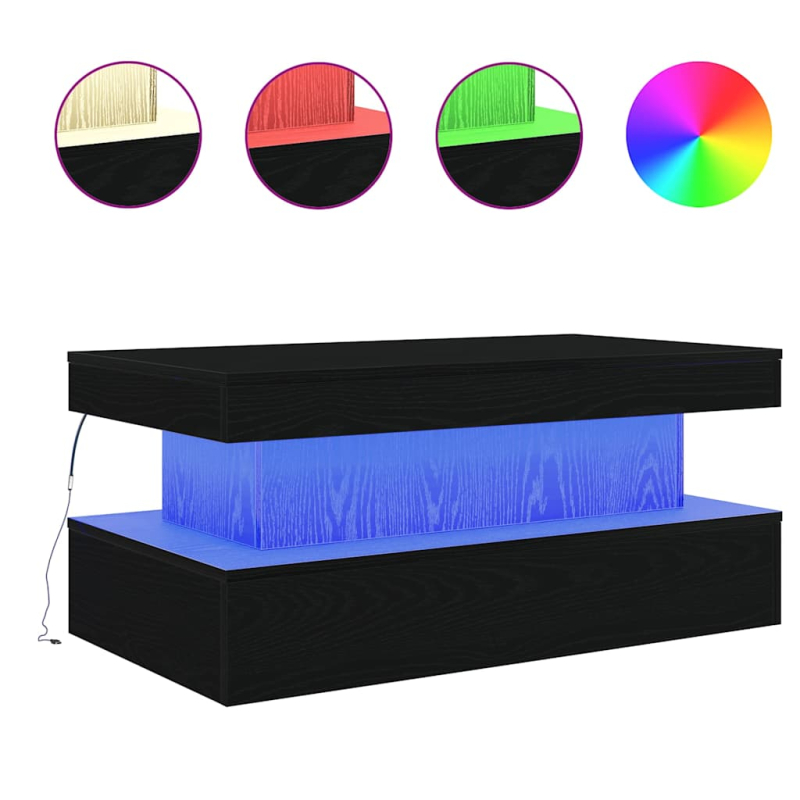 Couchtisch mit LED-Leuchten Schwarz Eichen-Optik 90x50x40 cm