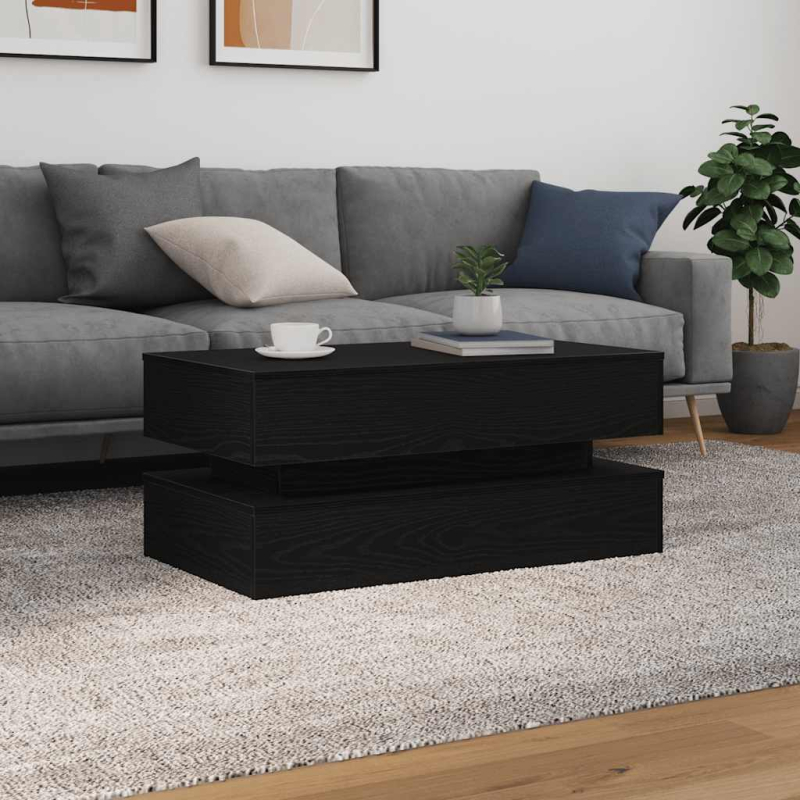 Couchtisch mit LED-Leuchten Schwarz Eichen-Optik 90x50x40 cm