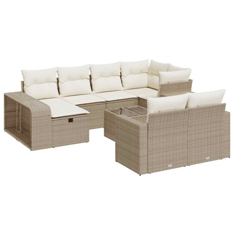 11-tlg. Garten-Sofagarnitur mit Kissen Beige Poly Rattan
