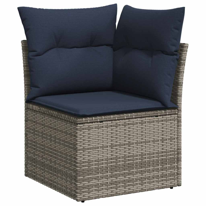11-tlg. Garten-Sofagarnitur mit Kissen Grau Poly Rattan
