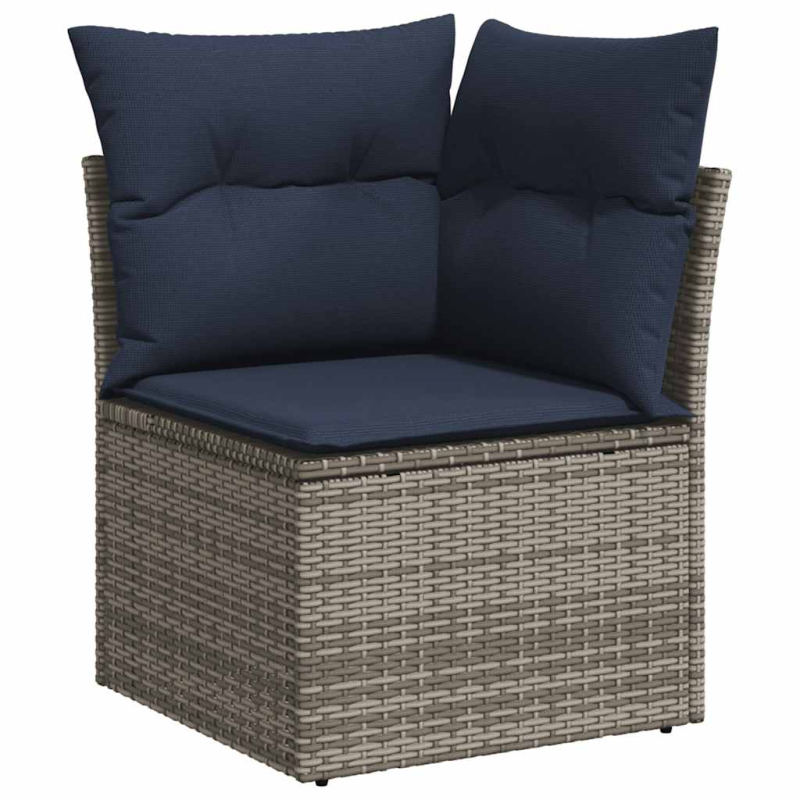11-tlg. Garten-Sofagarnitur mit Kissen Grau Poly Rattan