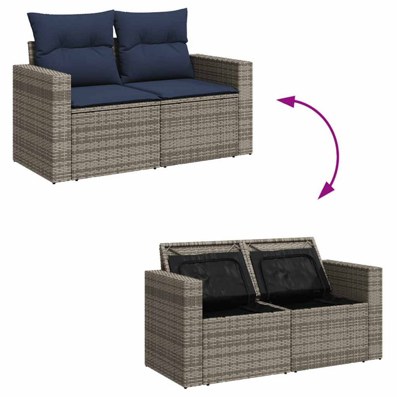 10-tlg. Garten-Sofagarnitur mit Kissen Grau Poly Rattan Akazie
