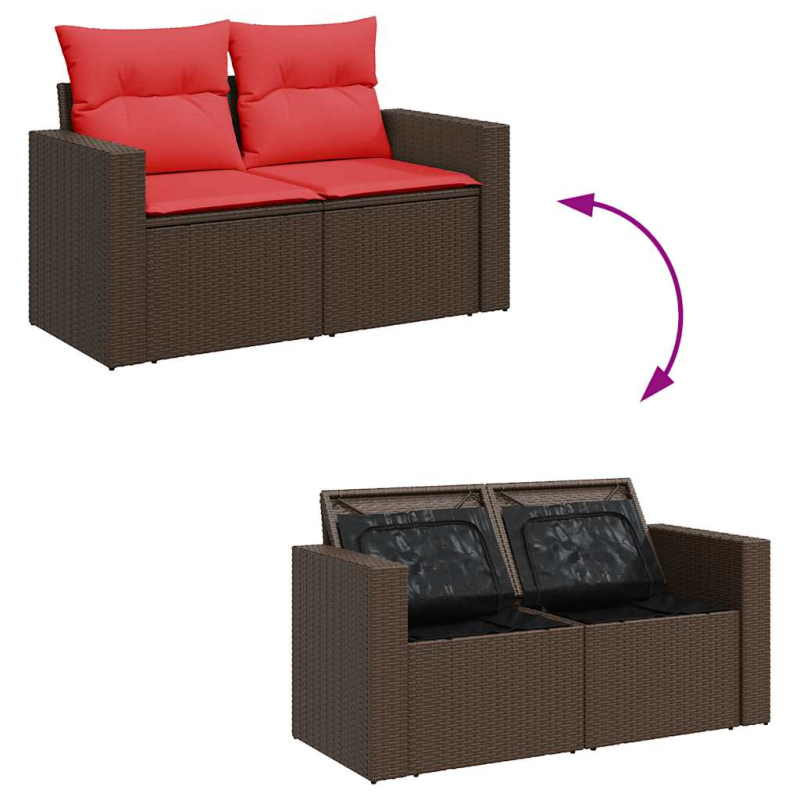 10-tlg. Garten-Sofagarnitur mit Kissen Braun Poly Rattan Akazie