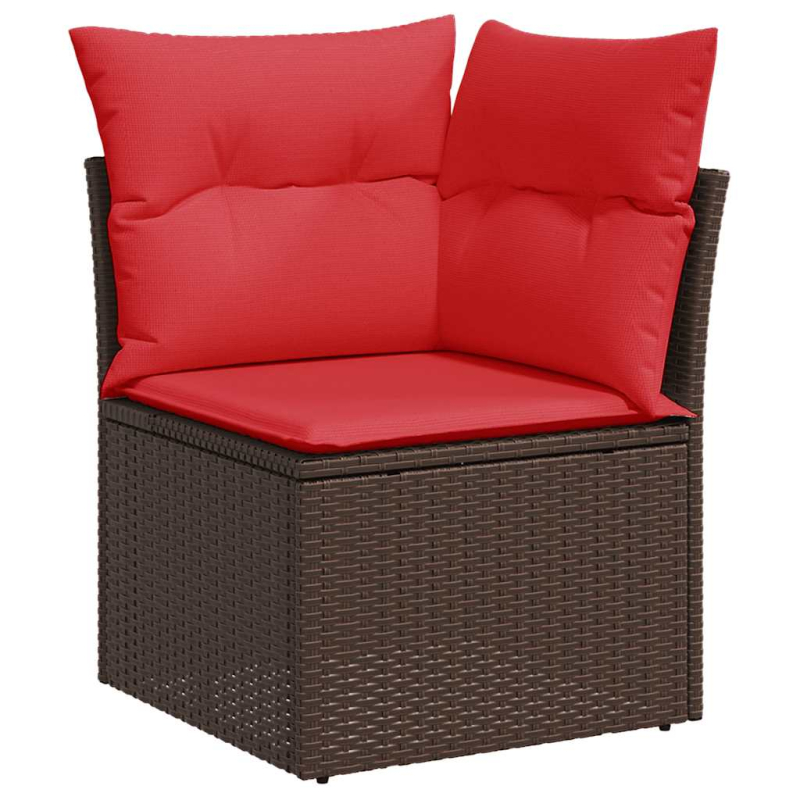 10-tlg. Garten-Sofagarnitur mit Kissen Braun Poly Rattan Akazie