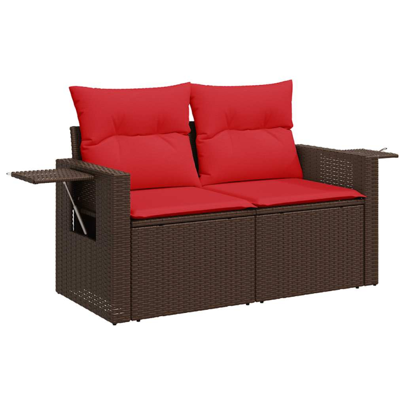 10-tlg. Garten-Sofagarnitur mit Kissen Braun Poly Rattan Akazie