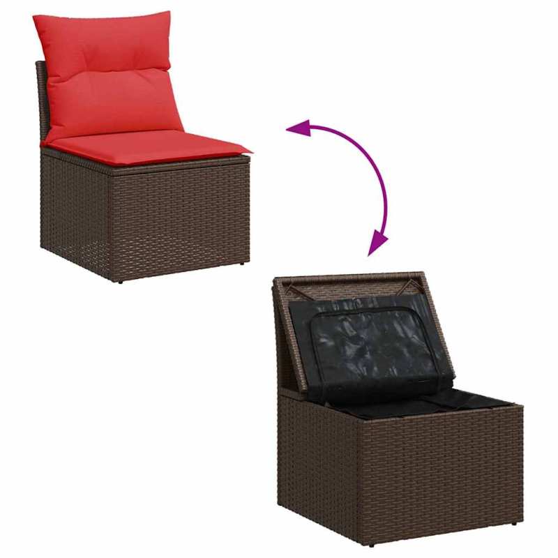 11-tlg. Garten-Sofagarnitur mit Kissen Braun Poly Rattan Akazie