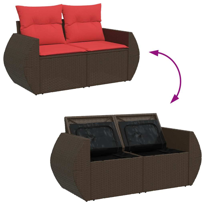 11-tlg. Garten-Sofagarnitur mit Kissen Braun Poly Rattan Akazie