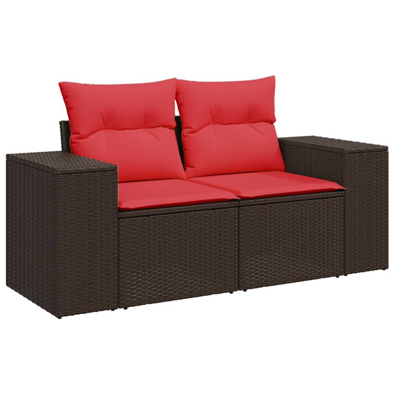 10-tlg. Garten-Sofagarnitur mit Kissen Braun Poly Rattan Akazie
