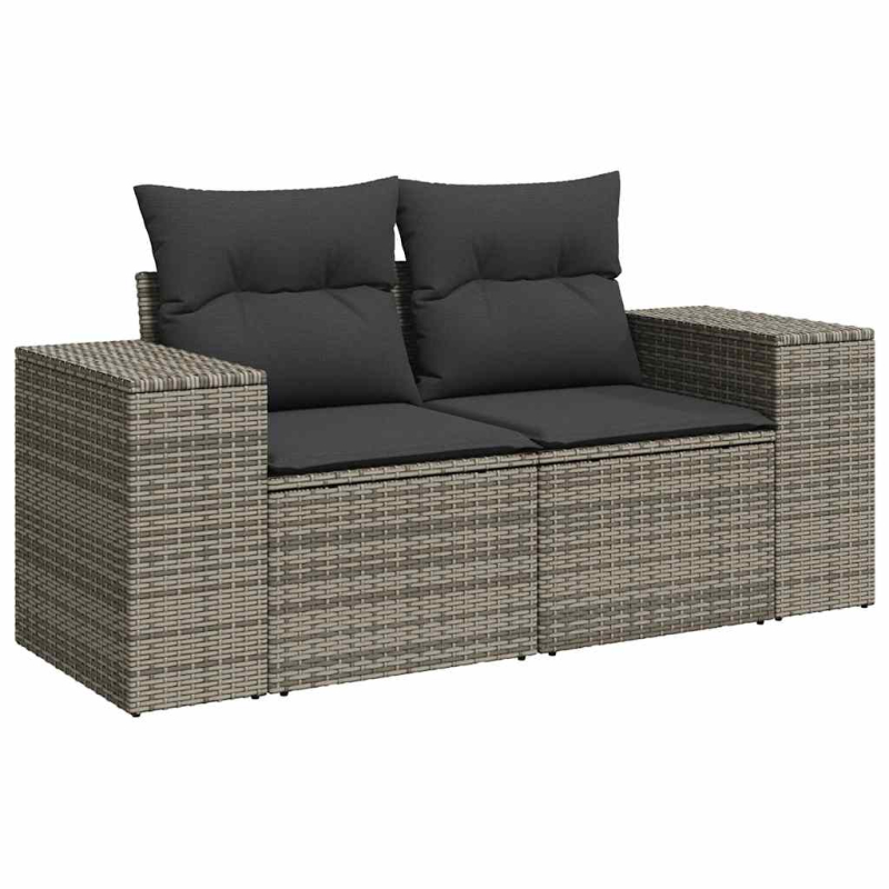 10-tlg. Garten-Sofagarnitur mit Kissen Grau Poly Rattan Akazie