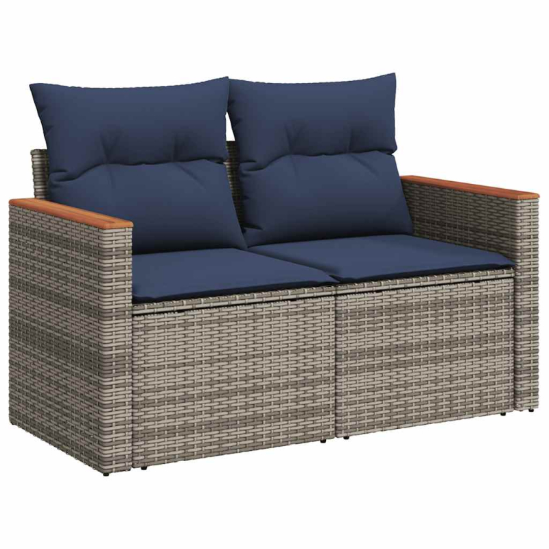 10-tlg. Garten-Sofagarnitur mit Kissen Grau Poly Rattan