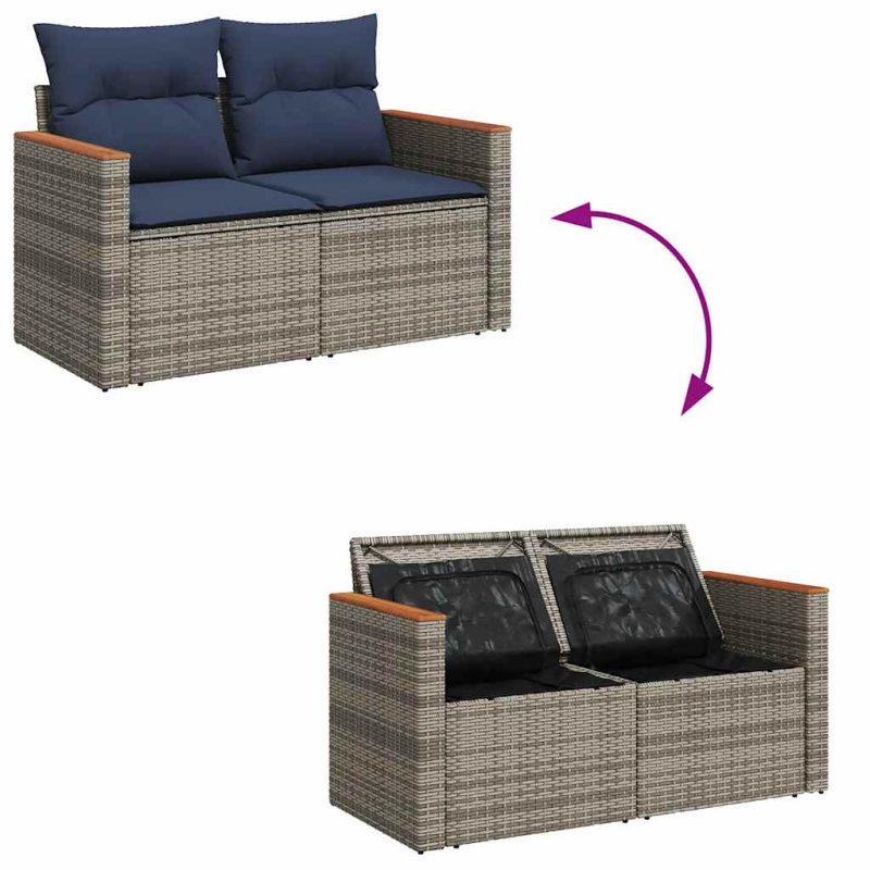 10-tlg. Garten-Sofagarnitur mit Kissen Grau Poly Rattan