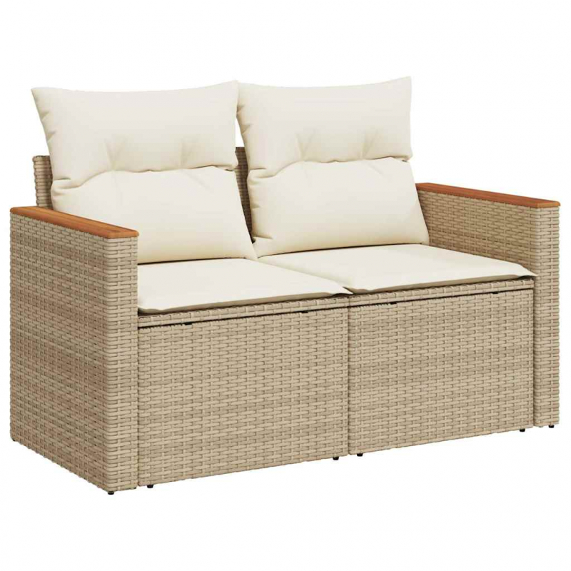 11-tlg. Garten-Sofagarnitur mit Kissen Beige Poly Rattan Akazie