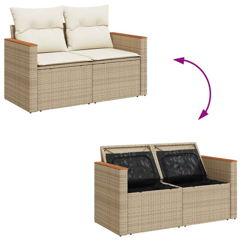 11-tlg. Garten-Sofagarnitur mit Kissen Beige Poly Rattan Akazie