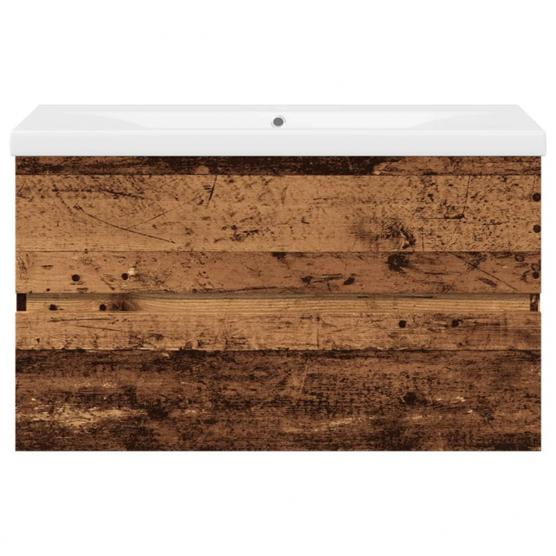 Waschbeckenunterschrank mit Einbaubecken Altholz-Optik