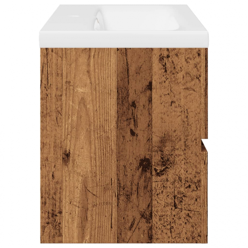 Waschbeckenunterschrank mit Einbaubecken Altholz-Optik