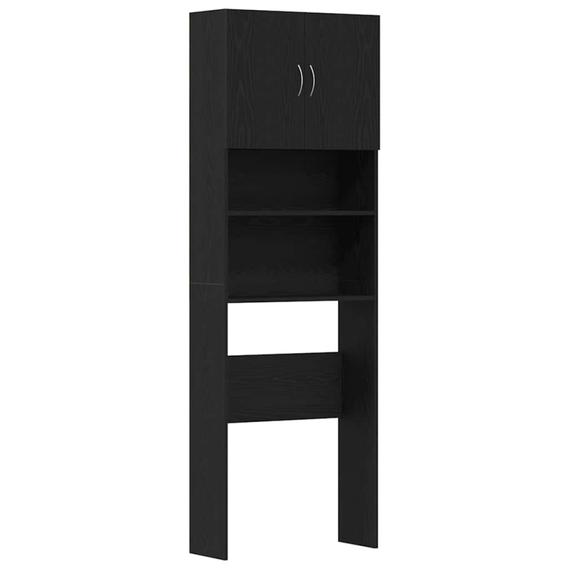 Waschmaschinenschrank Schwarz Eichen-Optik 64x24x190 cm