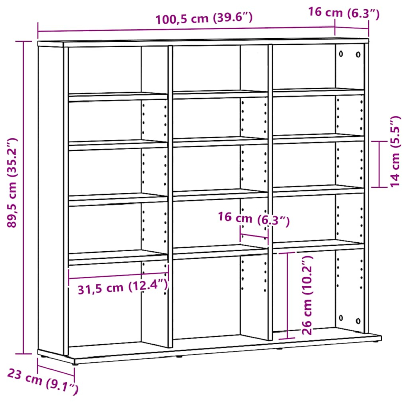 CD-Schrank Schwarz Eichen-Optik 100x23x89,5 cm Holzwerkstoff