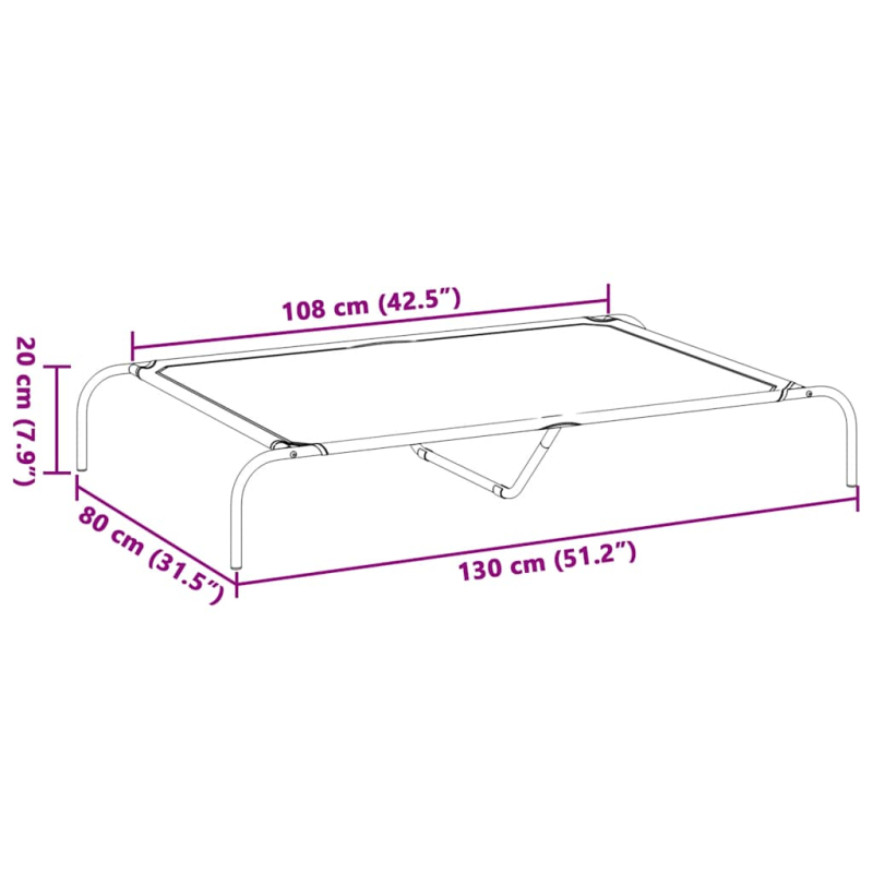 Hundebett Erhöht Schwarz 130x80x20 cm Textilene und Stahl