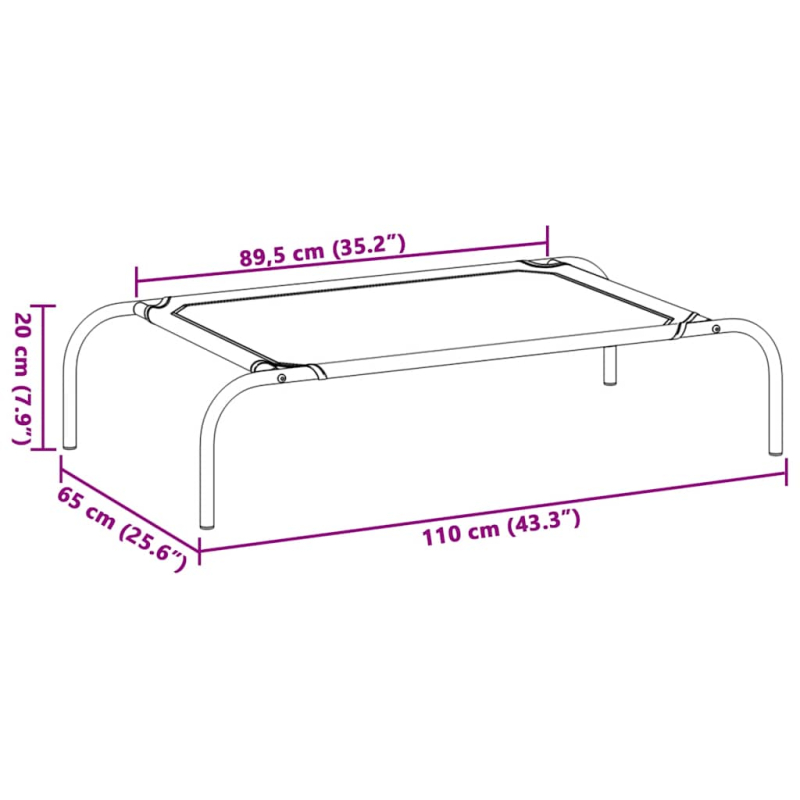 Hundebett Erhöht Schwarz 110x65x20 cm Oxford-Gewebe und Stahl