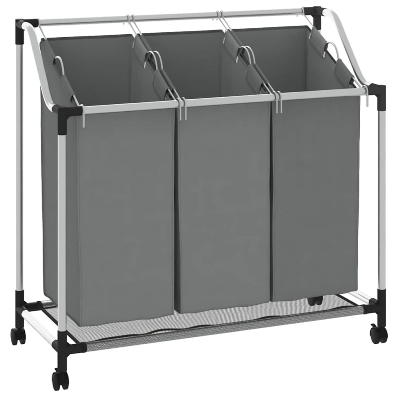 Wäschekorb mit Rollen 3 Fächer Grau